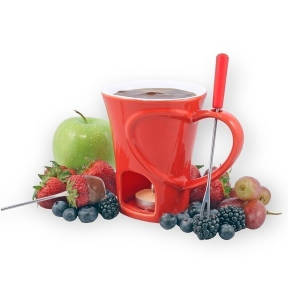 SWISSMAR Sweetheart Chocolate Fondue Set Ceramic Mug 2 Fork Candle Valentine NIB